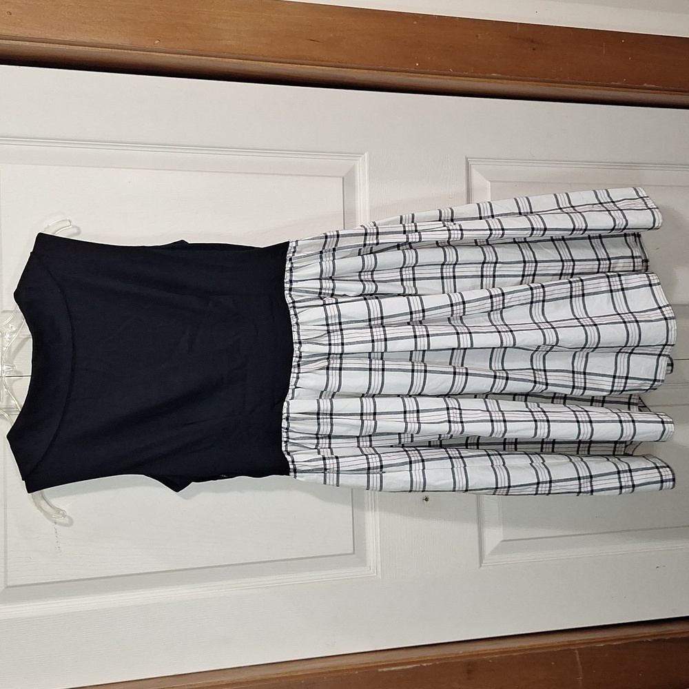 Unique Vintage pinup 50s sleeveless dress double breaste - plaid black/white - M - Picture 5 of 9